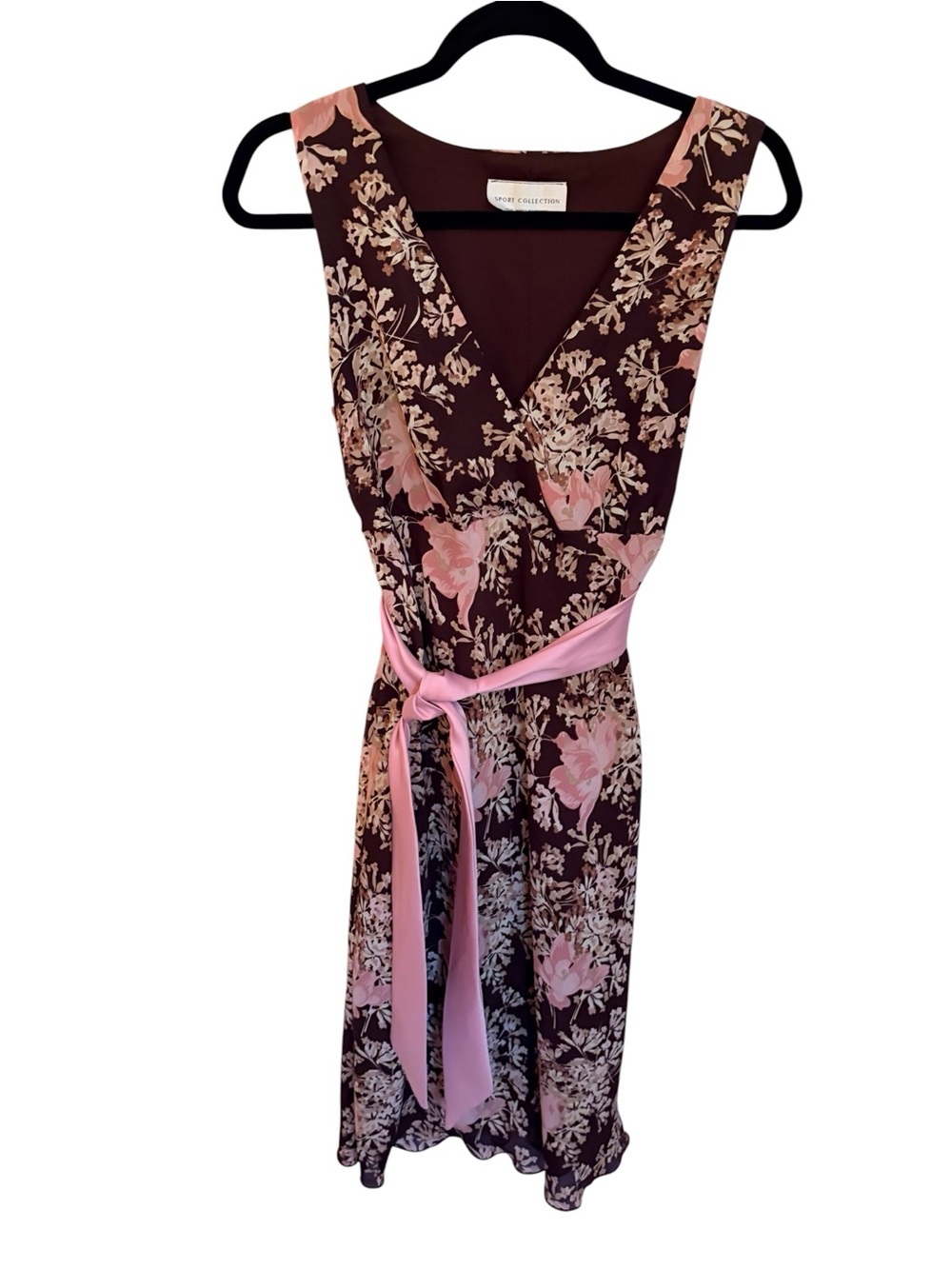 Sport Collection Maroon Floral Midi Dress with Pink Sash